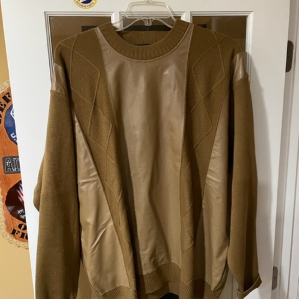 BAGAZIO Cashmere, Leather and Wool Pullover Sweater, XXL, Gold